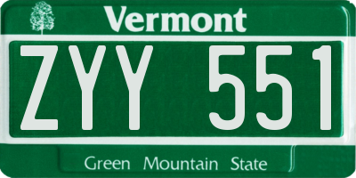 VT license plate ZYY551