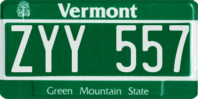 VT license plate ZYY557
