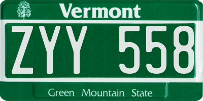 VT license plate ZYY558