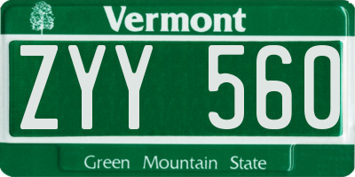 VT license plate ZYY560