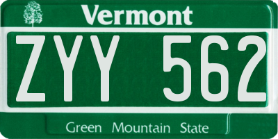 VT license plate ZYY562