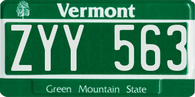 VT license plate ZYY563