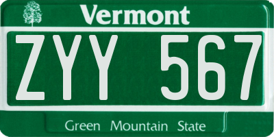 VT license plate ZYY567