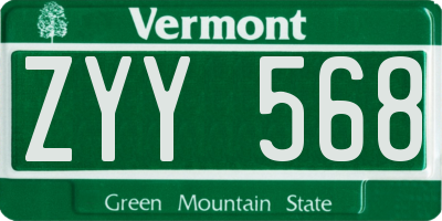 VT license plate ZYY568