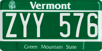 VT license plate ZYY576