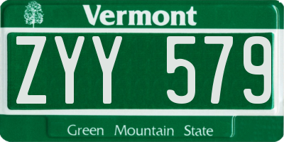 VT license plate ZYY579