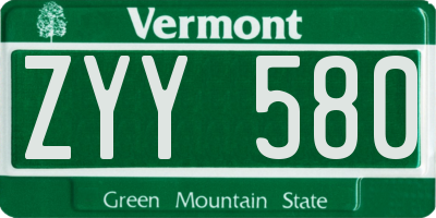 VT license plate ZYY580