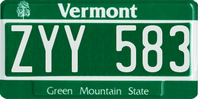 VT license plate ZYY583
