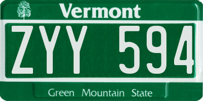 VT license plate ZYY594