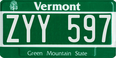 VT license plate ZYY597