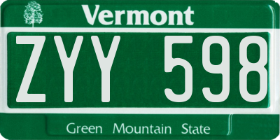 VT license plate ZYY598
