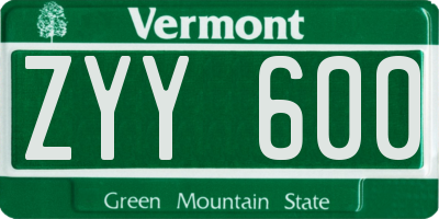 VT license plate ZYY600