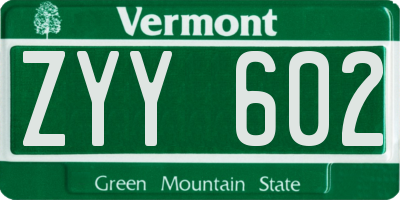 VT license plate ZYY602