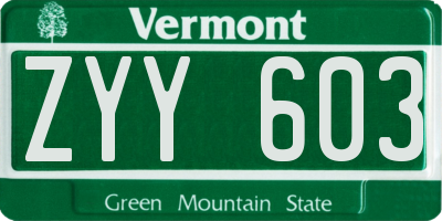 VT license plate ZYY603