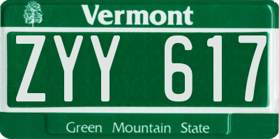 VT license plate ZYY617