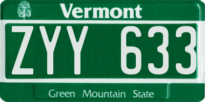 VT license plate ZYY633