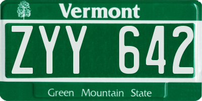 VT license plate ZYY642