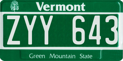 VT license plate ZYY643