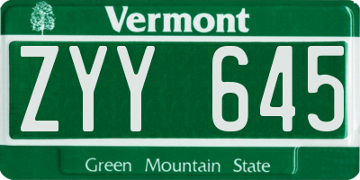 VT license plate ZYY645