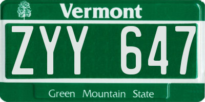 VT license plate ZYY647