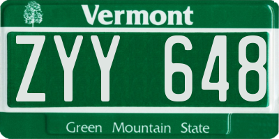VT license plate ZYY648