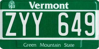 VT license plate ZYY649