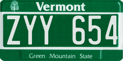 VT license plate ZYY654