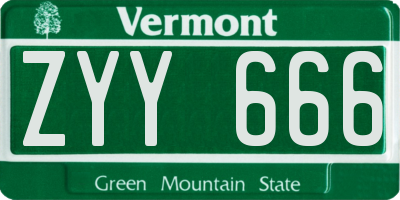 VT license plate ZYY666