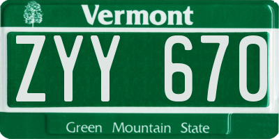 VT license plate ZYY670
