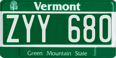 VT license plate ZYY680