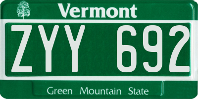 VT license plate ZYY692