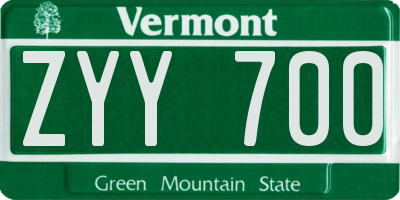 VT license plate ZYY700