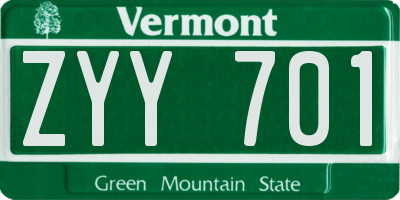 VT license plate ZYY701