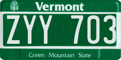 VT license plate ZYY703