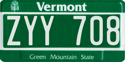 VT license plate ZYY708