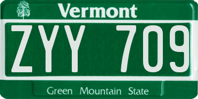 VT license plate ZYY709