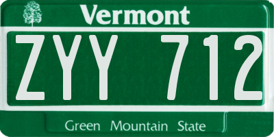 VT license plate ZYY712