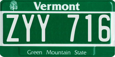 VT license plate ZYY716