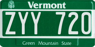 VT license plate ZYY720