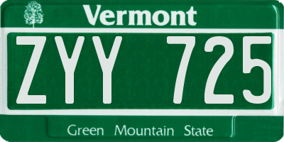 VT license plate ZYY725
