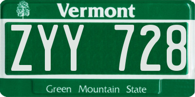 VT license plate ZYY728