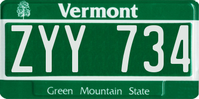 VT license plate ZYY734
