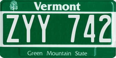 VT license plate ZYY742