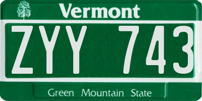 VT license plate ZYY743