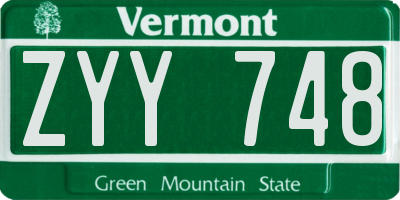VT license plate ZYY748