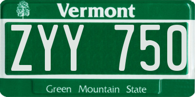 VT license plate ZYY750