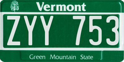 VT license plate ZYY753