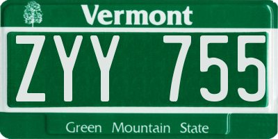 VT license plate ZYY755
