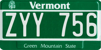 VT license plate ZYY756