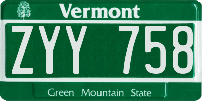 VT license plate ZYY758